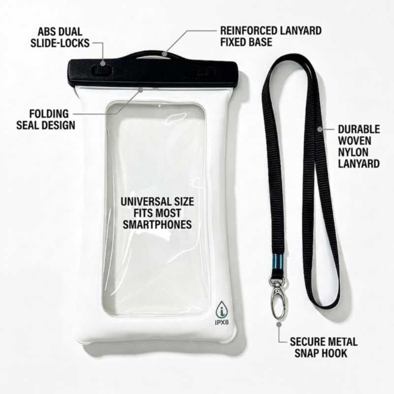 ABS dual sliding lock fold seal and waterproof zipper closures with reinforced lanyard anchor